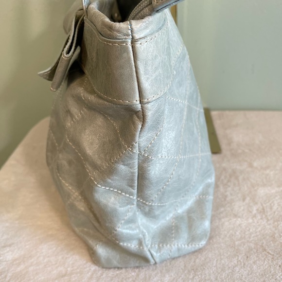 Roberta Gandolfi Women's Gray Genuine Leather Big Ribbon Tote Carryall Handbag - Picture 6 of 13